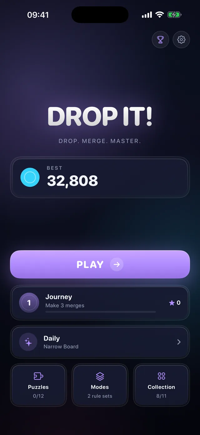 The main menu with best score